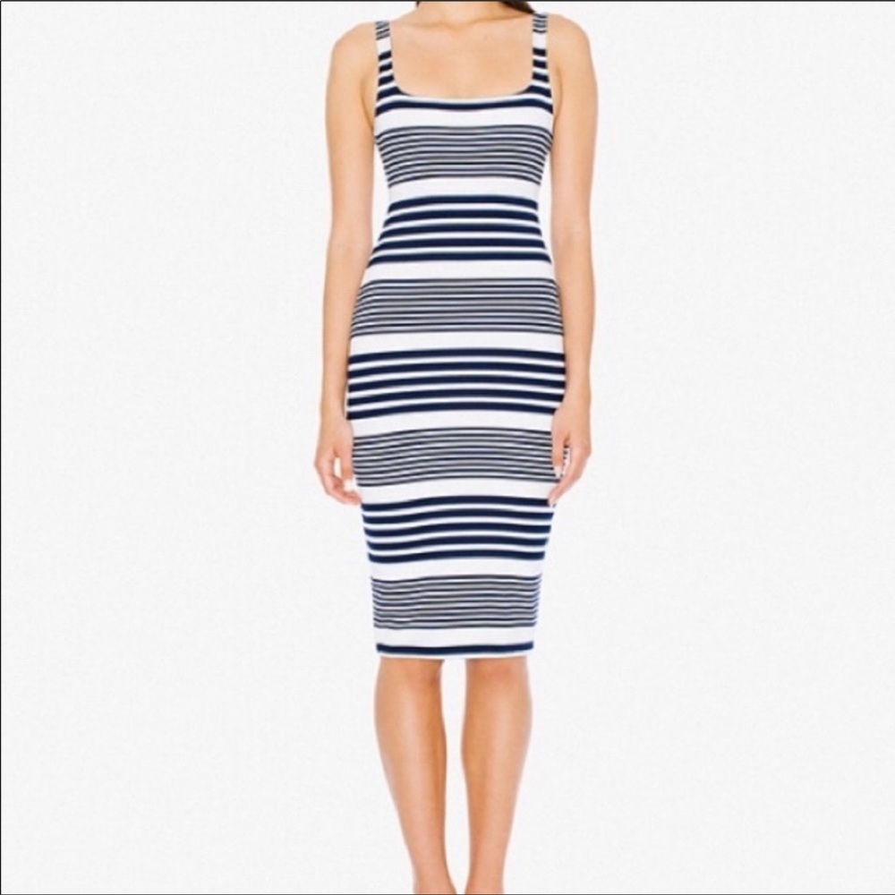 AMERICAN APPAREL Ponte Tank White & Navy Blue Stripped Dress